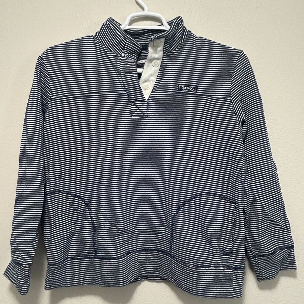 State of Mine Georgia Striped Quarter Button Sweatshirt Mens M Navy Blue